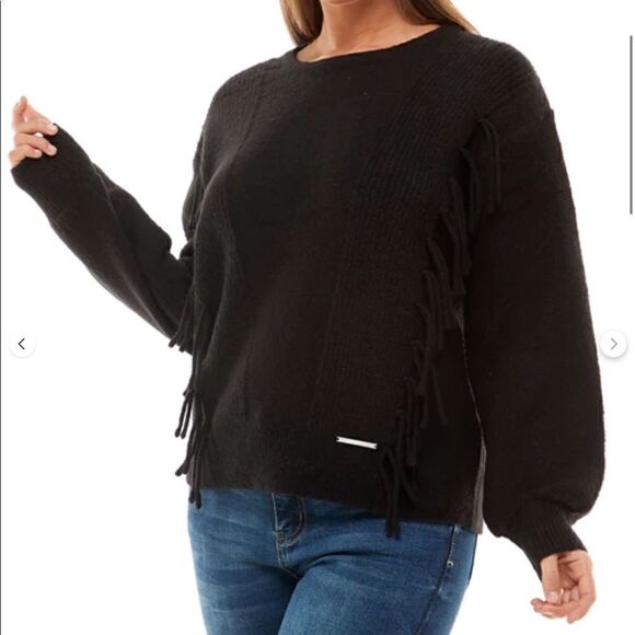 NWT AV 1X black sweater with fringe - Picture 4 of 13